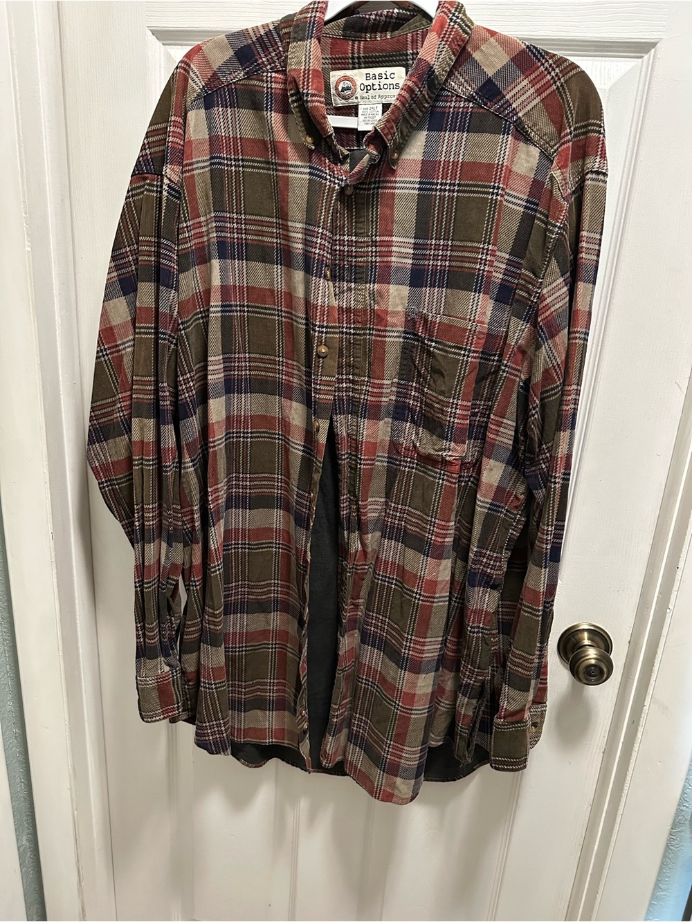Men's Plaid Button-Down Shirt in Brown, Rust and Tan